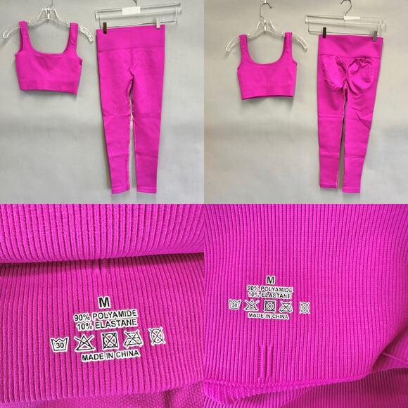 Amazon ribbed seamless button scrunch leggings & sports bra set pink size medium - Picture 9 of 12